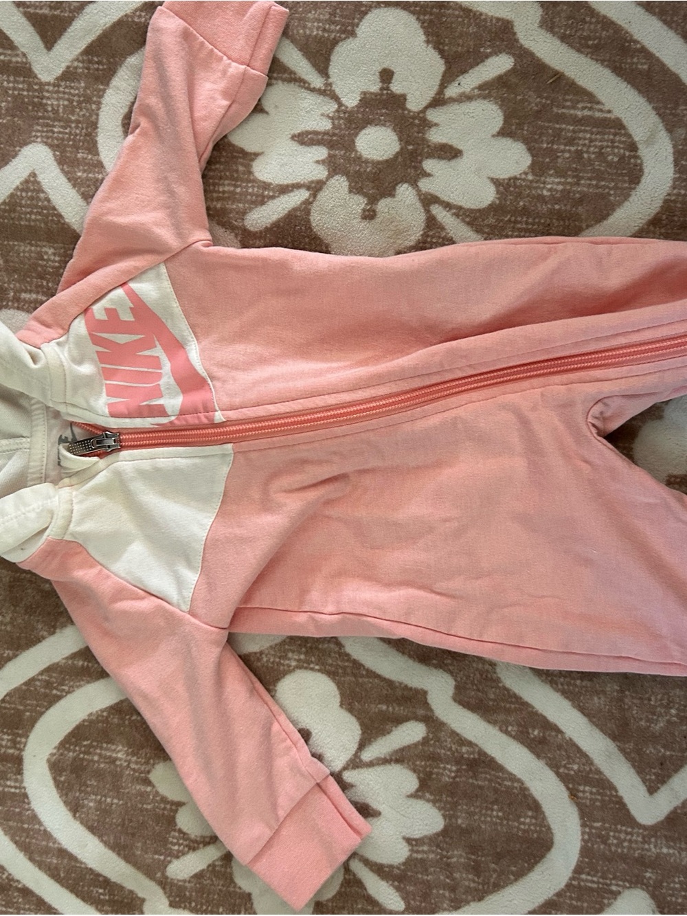 Nike Pink and White Baby Zip-Up Hoodie Romper